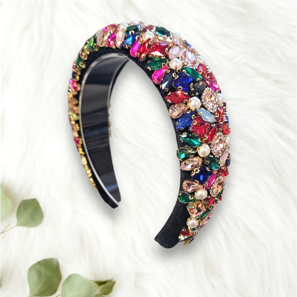 076 - Multicolor Rhinestone Sponge Hairband - Picture 2 of 7